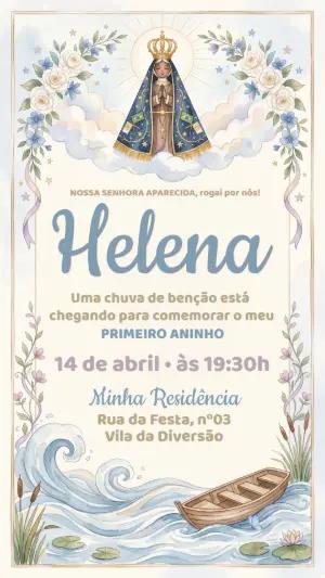 Convite Aniversário Nossa Senhora Aparecida Aquarela Editável