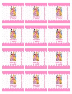 Adesivo para Bala Personalizada Princesas Disney Rosa para Editar