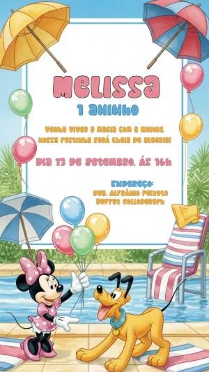Convite de Aniversário Minnie na Piscina para Editar Online