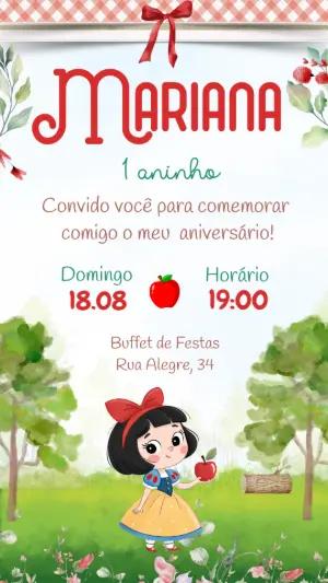 Convite Aniversário Branca de Neve Fofa para Editar Online