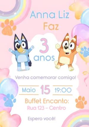 Convite de Aniversário Bluey e Bingo Rosa para Editar