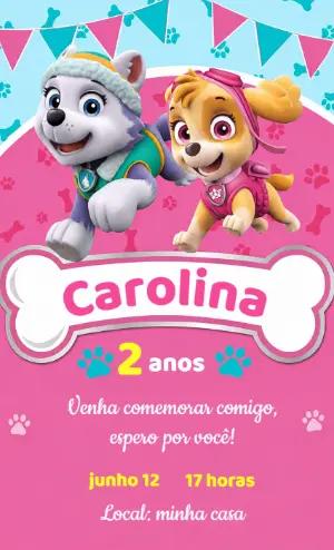 Convite de Aniversário Patrulha Canina Menina Editável