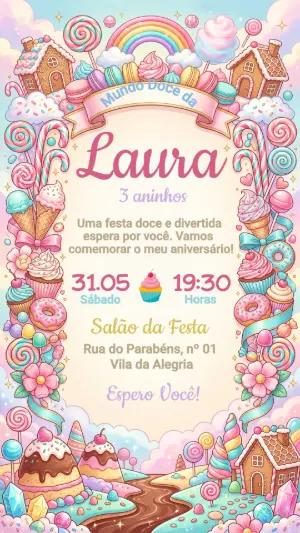 Convite de Aniversário Mundo Doce Confeitaria Editável