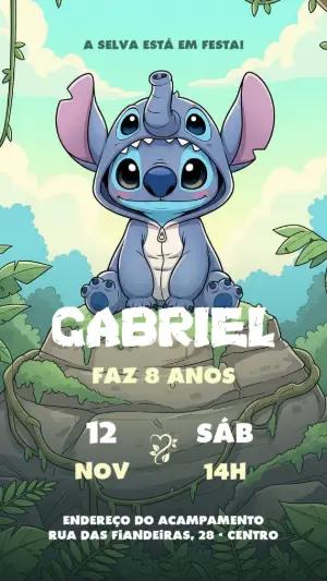 Convite Aniversário Stitch Elefantinho para Editar Online