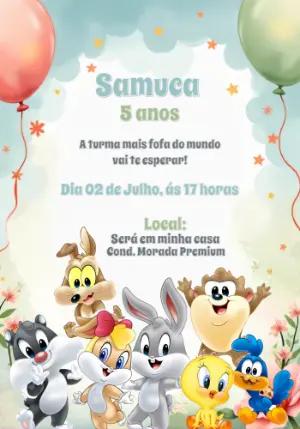 Convite Aniversário Baby Looney Tunes para Editar Online
