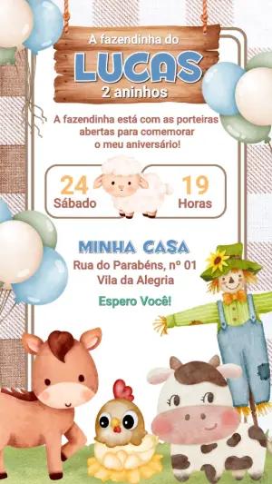Convite de Aniversário Fazendinha para Menino Editável