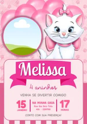 Convite de Aniversário Gatinha Marie Rosa para Editar Online