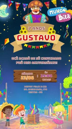 Convite de Aniversário Mundo Bita Festa Junina Editável