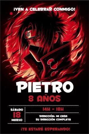 Invitación de Cumpleaños Anime Ninja en Rojo y Negro Editable