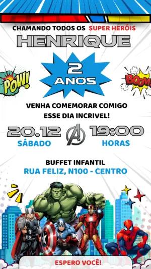 Convite Digital Vingadores Estilo Quadrinhos para Editar