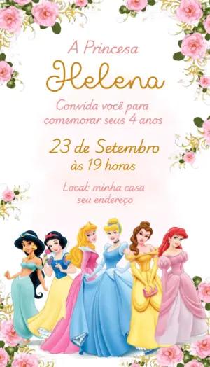 Convite Princesas Disney Aniversário Infantil Editável
