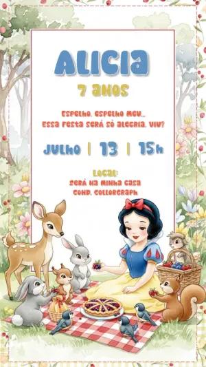 Convite de Aniversário Branca de Neve Floresta Editável Online