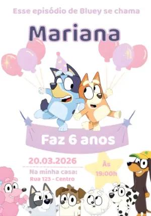 Convite de Aniversário Bluey e Bingo Modelo Digital Editável