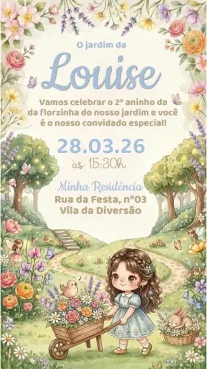 Convite de Aniversário Jardim Encantado Aquarela Editável