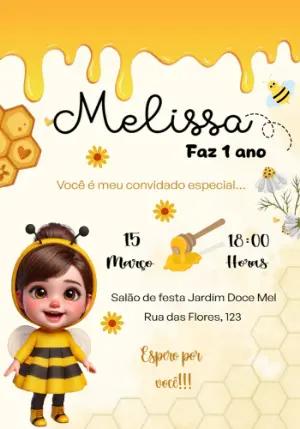 Convite Aniversário Abelhinha Fofa para Editar Online