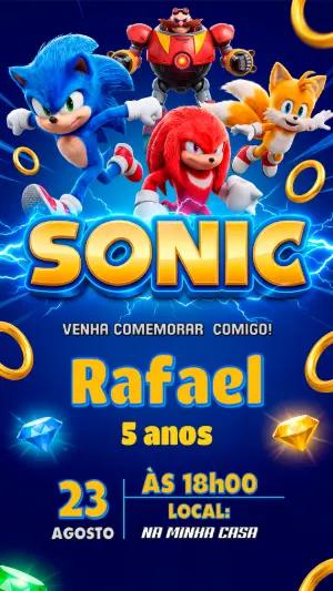 Convite de Aniversário Sonic: Modelo Digital para Editar