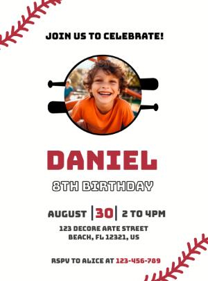Editable Baseball Birthday Party Invitation Template with photo