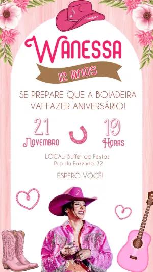 Vídeo Convite de Aniversário Boiadeira Rosa para Editar
