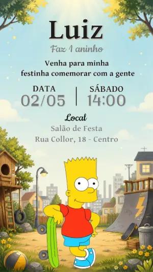 Convite Digital Aniversário Bart Simpson para Editar
