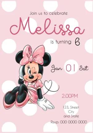 Minnie Mouse Pink Birthday Invitation Editable Template