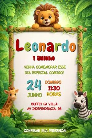 Convite de Aniversário Infantil Tema Selva Safari Editável