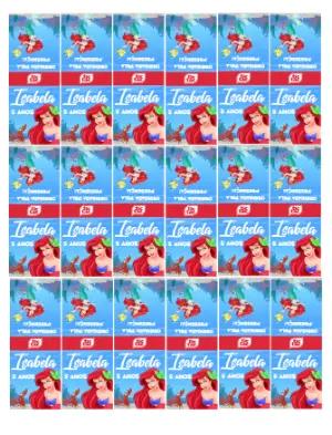 Rótulo Editável para Tic Tac Aniversário Pequena Sereia Ariel