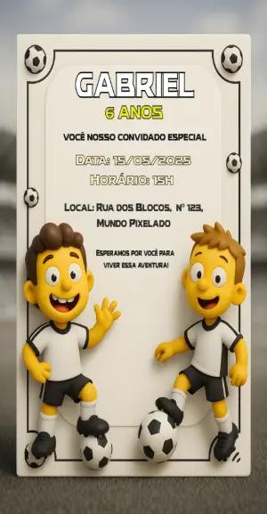 Convite Aniversário Futebol com Bonecos 3D para Editar Online