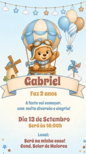 Convite de Aniversário Ursinho Baloeiro Editável