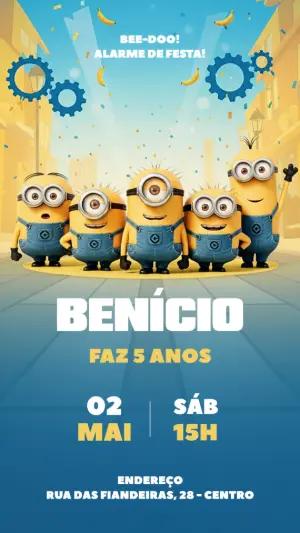 Convite de Aniversário Minions para Editar Online