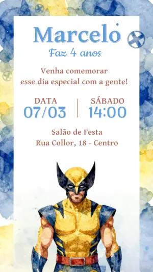 Convite de Aniversário Wolverine Aquarela para Editar Online