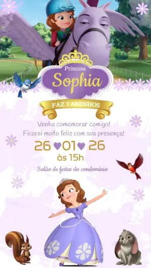 Convite Animado Aniversário Princesinha Sofia para Editar