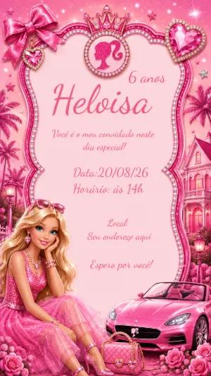 Convite de Aniversário Barbie Glamour: Modelo Digital Editável