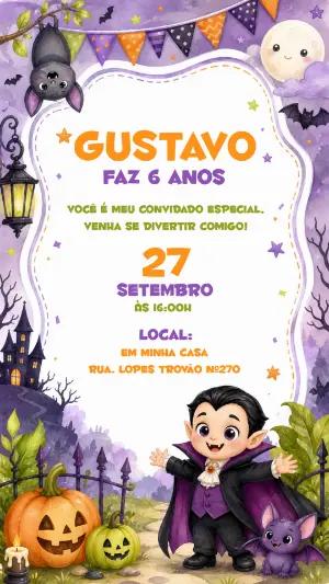 Convite de Aniversário Vampirinho Dracula Digital para Editar