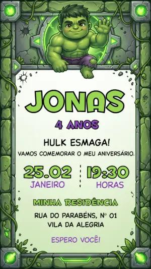 Convite de Aniversário Hulk Infantil para Editar