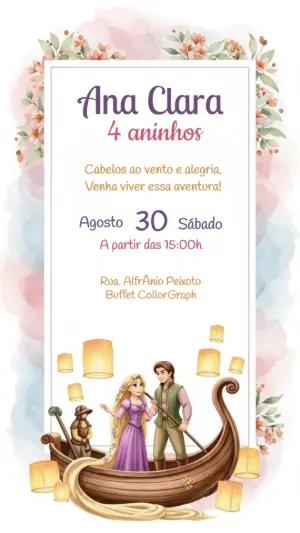 Convite de Aniversário Enrolados Rapunzel para Editar Online