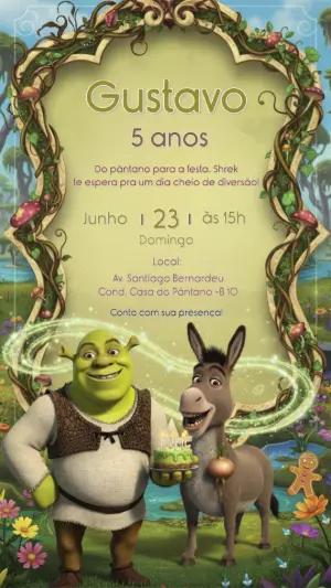 Convite de Aniversário Shrek: Modelo Digital com Tema Pântano