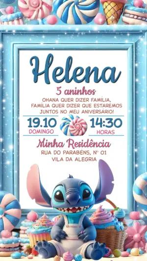Convite de Aniversário Stitch Doceria Azul e Rosa Editável