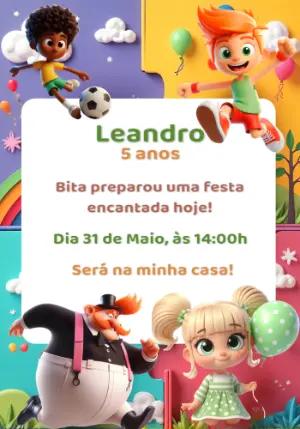 Convite de Aniversário Mundo Bita com Personagens para Editar