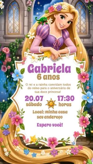 Convite de Aniversário Rapunzel: Modelo Digital Editável