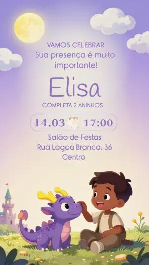 Convite de Aniversário Dragão Fofo e Amigo Modelo Editável