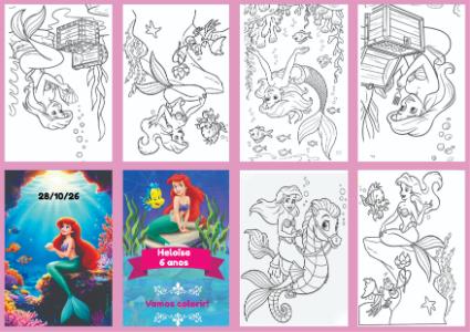 Livrinho de Colorir Sereia Ariel Editável para Aniversário