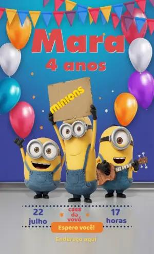 Convite de Aniversário Minions Colorido para Editar