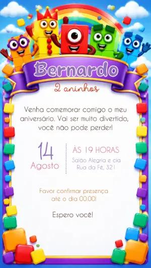 Convite de Aniversário Numberblocks Editável para Festa Infantil