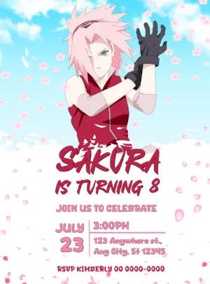 Editable Sakura Anime Birthday Invitation Template