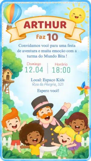 Convite de Aniversário Mundo Bita para Editar Online