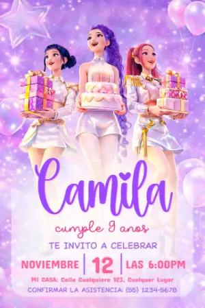 Invitación de Cumpleaños K-pop Chicas Modelo Editable
