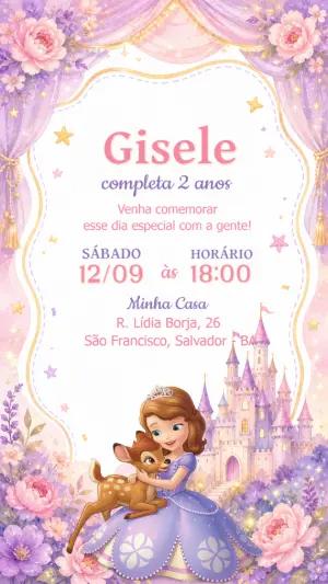 Convite Editável de Aniversário Princesinha Sofia