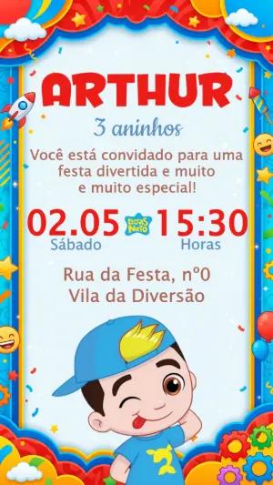 Convite de Aniversário Infantil Luccas Neto Colorido para Editar