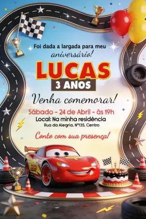 Convite de Aniversário Carros Relâmpago McQueen para Editar