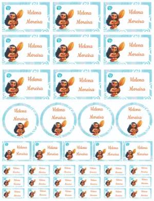 Etiquetas Escolares Moana Editáveis para Material Escolar